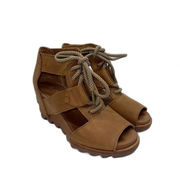 Sorel Joanie Leather Platform Wedge Sandal - Camel 6 - Picture 2 of 8